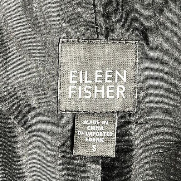 Eileen Fisher Textured Black Wool Swing Coat Silk Lined 3/4 Sleeve Band Collar S - Picture 11 of 13